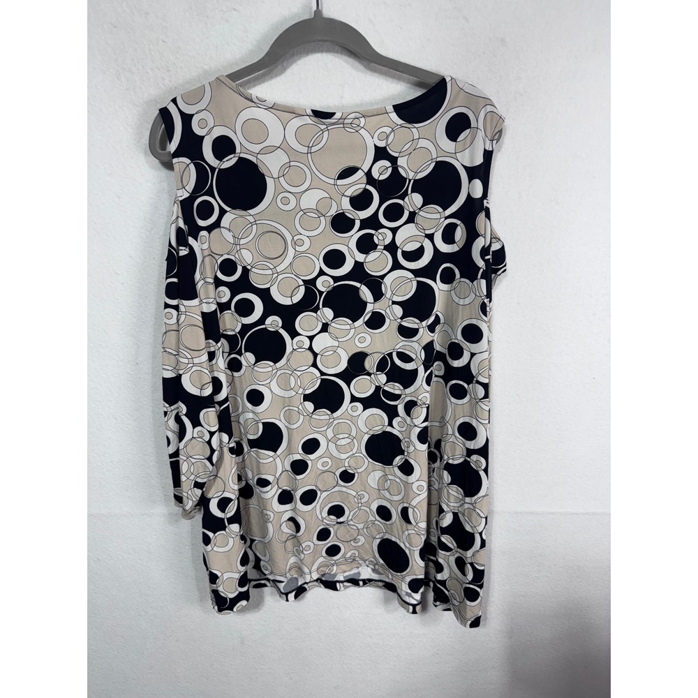 Susan‎ Graver Top Women Cold Shoulder Geometric Circle Print Black Tan 3X - Picture 7 of 7